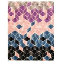 Tapete Sala Cubos 3D Ladrilho Rose Lilás Azul 200X250 Alisa