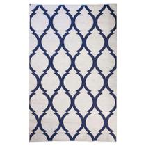 Tapete Sala Decorativo 100X150 Cm Geo Arabesco Prata Azul