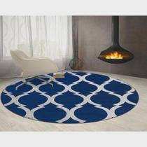 Tapete Sala Decorativo 90Cm Redondo Geometric Arabesco Azul