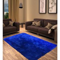 Tapete Sala e Quarto Decorativo Peludo Macio Azul Royal Liso 1,00x1,40
