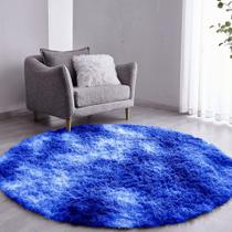 Tapete Sala Felpudo Peludo Mesclado Azul Redondo 140 Cm