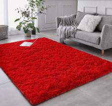 Tapete Sala Felpudo Peludo Vermelho 100 X 120 Cm