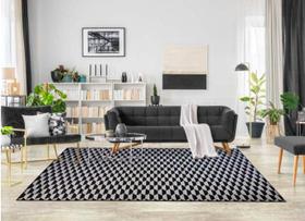 Tapete Sala Geométrico Colmeia 100X150 Cm Preto Lavável Fino Tapete Sala Geométrico Colmeia 100X150 Cm Preto Lavável Fino