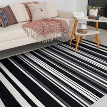 Tapete Sala Listrado Aconchegante Decorativo Antiderapante 2,00m X 1,40m Preto
