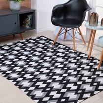 Tapete Sala Quarto 2,50 metros Geometrico Jacquard Double Preto e Branco