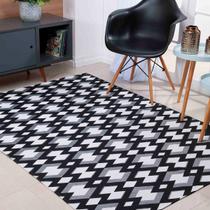 Tapete sala Quarto 3,00 metros Geométrico Jacquard Preto e Branco