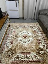 Tapete Sala Quarto Estampado 2,00 x 1,40 Luxuoso Veludo Indiano Bege
