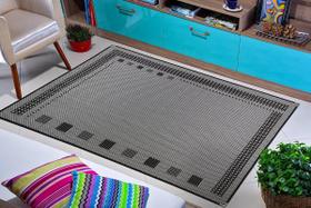 Tapete Sala Quarto SiSal 2m x 1,50m Cinza Preto Facil Limpar Com Ponteiras