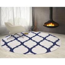 Tapete Sala Redondo 100 Cm Geometrico Arabesco Prata Azul 44