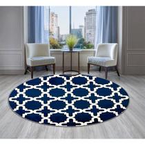 Tapete Sala Redondo 200 Cm Geometrico Celeste ul Bege