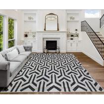 Tapete Sala Vegas Prime 200x250 Cm Cinza Preto Geometrico 3d