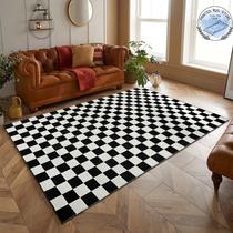 Tapete Seavish Checkered 150x240cm Mistura de algodão preto e branco