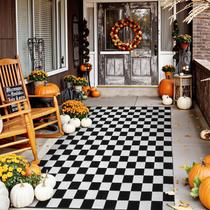 Tapete Seavish xadrez preto e branco 150x200cm, mistura de algodão