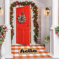 Tapete SEEKSEE Cotton Buffalo Plaid 70x110cm laranja e branco