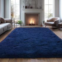 Tapete Shag Area Isdook azul escuro poliéster 160x230cm retangular