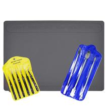 Tapete Silicone Cinza Tam28x41cm + Kit pinças + 3 espátulas