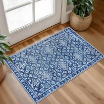 Tapete SILOLOOM Vintage Lavável 60x90cm Azul Empoeirado Branco Tapete SILOLOOM Vintage Lavável 60x90cm Azul Empoeirado Branco