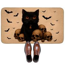 Tapete SIMFEP 75x43 cm Tapete de linho preto Cat & Skull