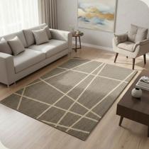 Tapete Sislle Mescla 2,00x2,50 Bege Linhas Brancas Antiderrapante para Sala e Quarto