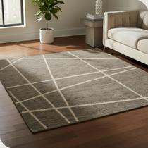 Tapete Sislle Mescla 2,00x3,00 Antiderrapante Bege Linhas Brancas para Sala e Quarto