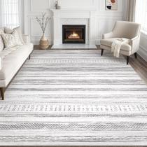 Tapete Tortania para Sala de Estar - Tapetes Laváveis Grandes 9x12, Macio, Neutro, Boho Marroquino, Estilo Boêmio e Fazenda, Tapete para Piso Interno, Quarto, Sob Mesa de Jantar, Decoração para Escritório - Cinza Claro