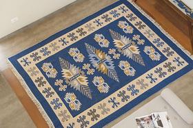 Tapete Turco Kilim - Antep - 1,00M X 1,40M - Azul - Desenho 001 - Niazitex