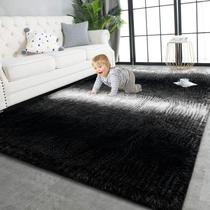 Tapete TWINNIS 152x244cm Super Soft Fluffy Plush preto branco