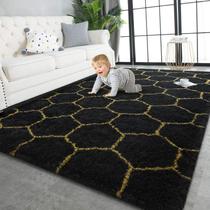 Tapete TWINNIS 183x274 cm, pelúcia supermacio, preto e dourado