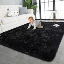 Tapete TWINNIS 213x305 cm de pelúcia macia antiderrapante preto