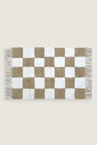 Tapete xadrez neutro franjas 50x80./neutro - 100% algodao