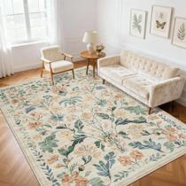 Tapete Yidanamy 6x9 Estampa Floral Lavável Neutro