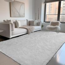 Tapete Zentavio 152x244 cm, pelúcia branca, alta pilha, tapete macio