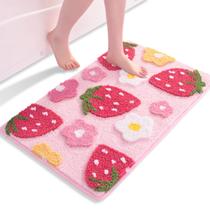Tapetes de banheiro Anybar Cute Strawberry Flower Pink Bath Mat Tapetes de banheiro Anybar Cute Strawberry Flower Pink Bath Mat
