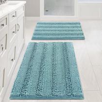 Tapetes de banho H.VERSAILTEX Extra Thick Chenille listrados Aqua Haze