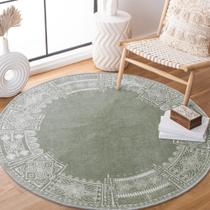 Tapetes de Natal redondos NICETOWN de 4 pés, tapete verde boho lavável, tapete verde fino antiderrapante para sala de jantar, lã sintética antiderrapante e redonda macia para sala de estar, verde sálvia, 4 pés