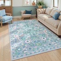Tapetes florais laváveis Anidaroel para quarto 150x210cm azul/multi Tapetes florais laváveis Anidaroel para quarto 150x210cm azul/multi