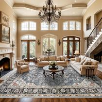 Tapetes para sala de estar 10x14: tapete extra grande Tapetes orientais supermacios e envelhecidos com suporte antiderrapante - Tapete interno fino resistente a manchas - 10x14 azul marinho