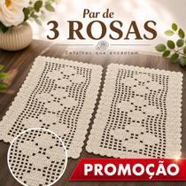Tapetes Retangular 2 Peças Crochê Artesanal 60x40cm Par 3 Rosas