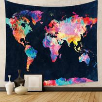 Tapiz de Mapa Mundial Abstracto y Colorido para Colgar en la Pared