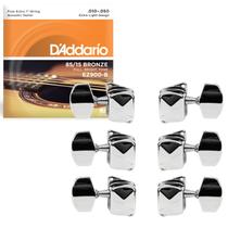 Tarraxa p/ Violão Aço Folk Semi Blindada +Jogo de Cordas 010