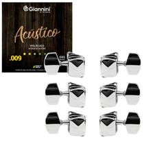 Tarraxa p/ Violão Aço Folk Semi Blindada + Jogo de Cordas 09 Tarraxa p/ Violão Aço Folk Semi Blindada + Jogo de Cordas 09