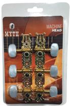 Tarraxa Violão Aço Pino Fino Dourada Celulóide Branco Myth Headstock Furo Lateral