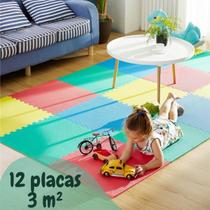 Tatame Tapete em Eva 1ªLinha Para Bebe Infantil Criança 50 X 50cm Colorido 12 Placas Pisos Quarto Decoração Recreação Brinquedoteca