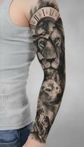 Tatuagem Braço Inteiro Temporária - Lobo e Relógio Tatuagem Braço Inteiro Temporária - Lobo e Relógio