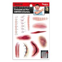 Tatuagem De Pele Temporária Machucados 1 Halloween C/24 Un. Cor Sangue Tatuagem Halloween