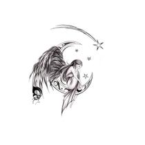 Tatuagem meia lua anjo e estrelas universo