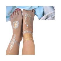 Tatuagem Temporária À Prova d'Água Em Ouro E Prata Com Flores Mandala Henna Boho Glitter Adesivo De Tatuagem Temporária À Prova d'Água Em Ouro E Prata Com Flores Mandala Henna Boho Glitter Adesivo De