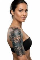 Tatuagem Temporária Braço Feminina Máscara Samurai Oriental Realista 19x12cm Tattoo Sombreada Tatuagem Temporária Braço Feminina Máscara Samurai Oriental Realista 19x12cm Tattoo Sombreada
