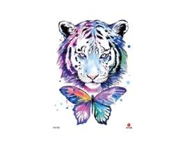 Tatuagem Temporária Colorida Tigre E Borboleta Arco Íris