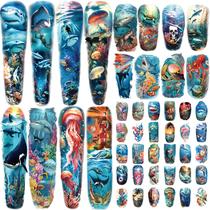 Tatuagem temporária com 46 folhas para homens e mulheres Shark Dolphin Tatuagem temporária com 46 folhas para homens e mulheres Shark Dolphin